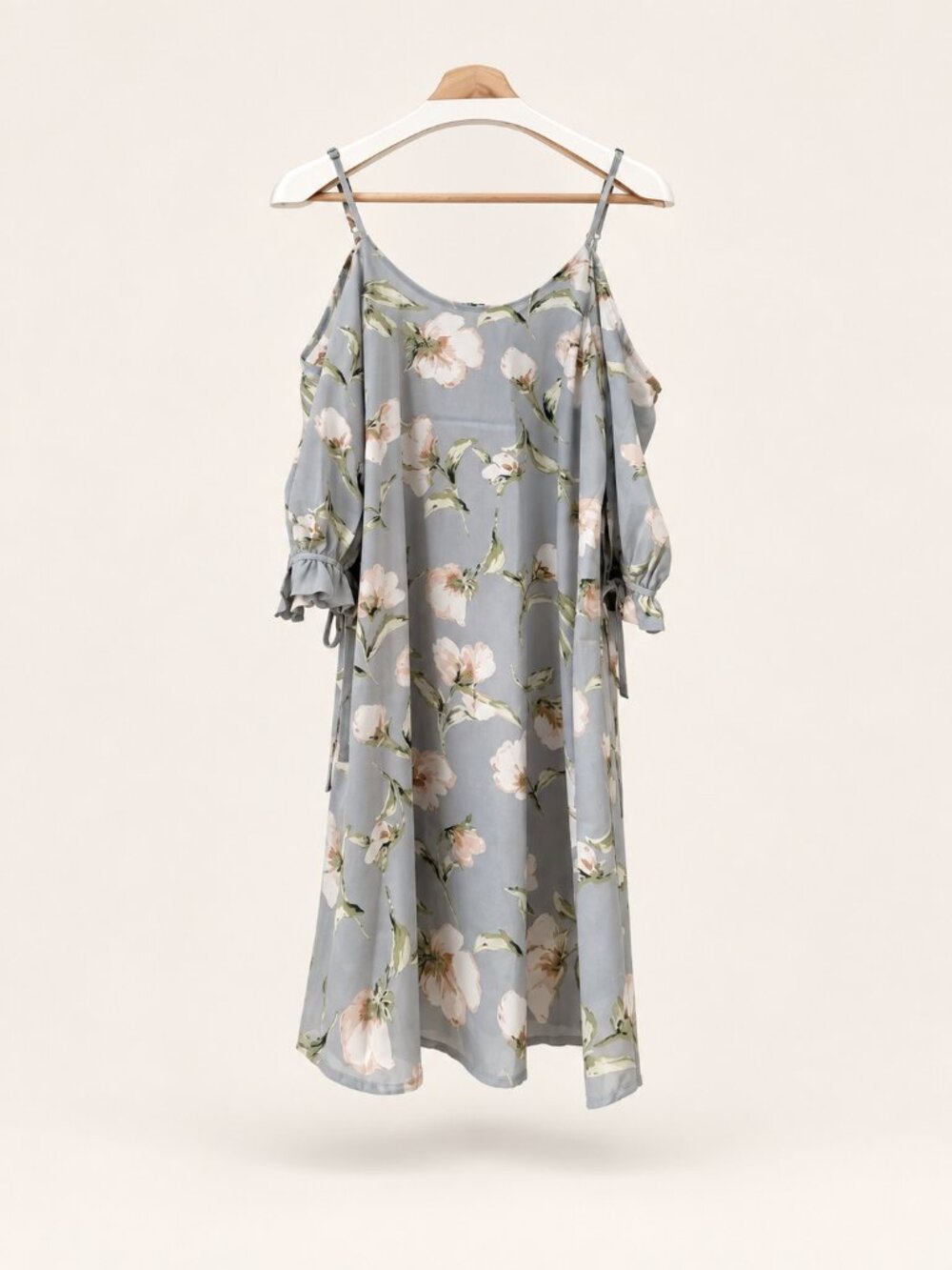 ESLEY | Blue off shoulder dress with floral print